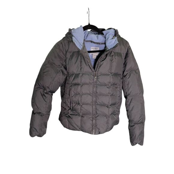 Old Navy Puffer Jacket Dark Gray with Blue inside Full Zip Pockets Long Sleeve W - Picture 1 of 6